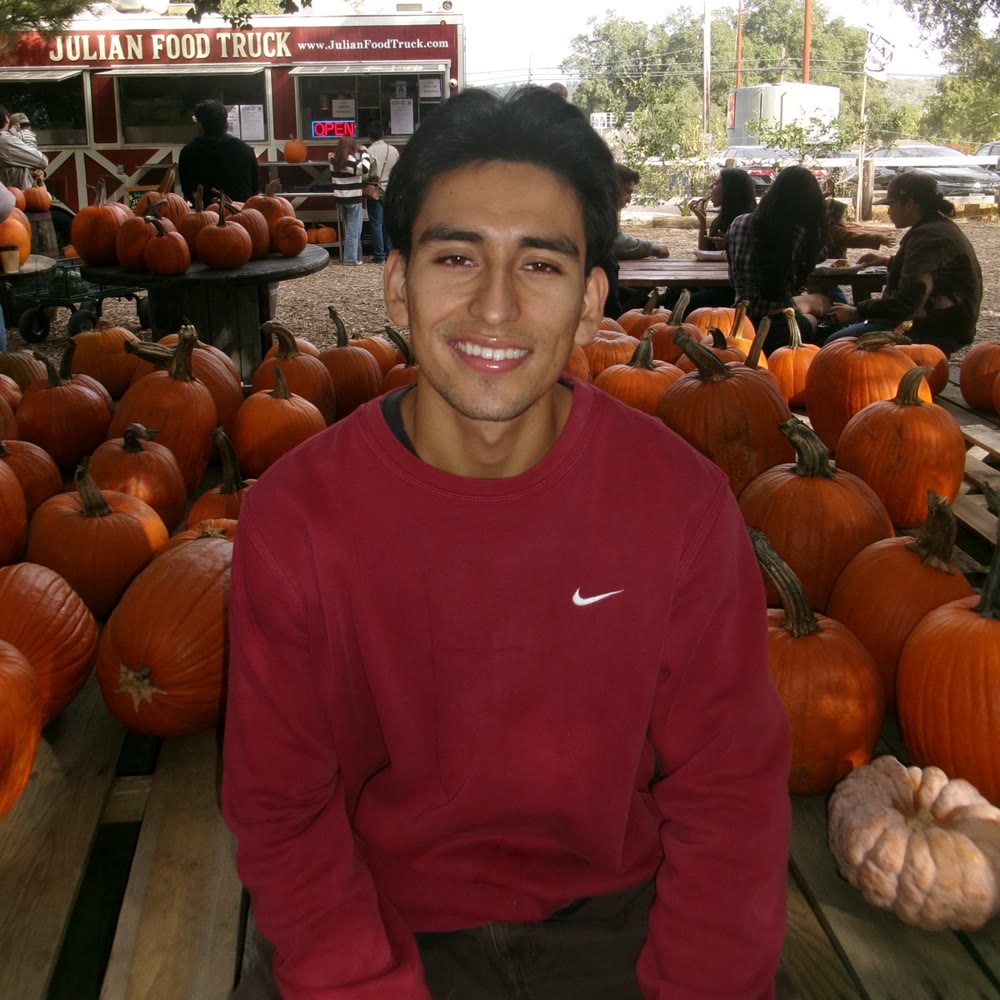 Jayce at a pumpkin patch in Julian, CA